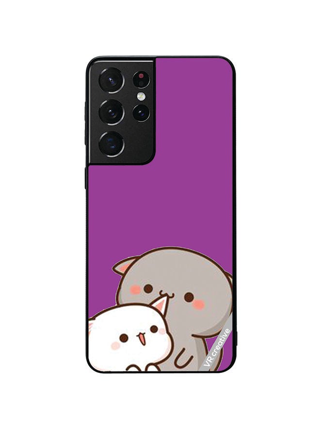 VR CREATIVE Protective Case Cover For Samsung Galaxy S21 Ultra 5G Two Cute Cats Design Multicolour - Image 1