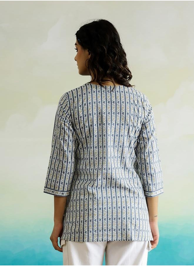 sanskrutihomes - All-Over Print Notch Neck Regular Fit Top by Styli - Image 1