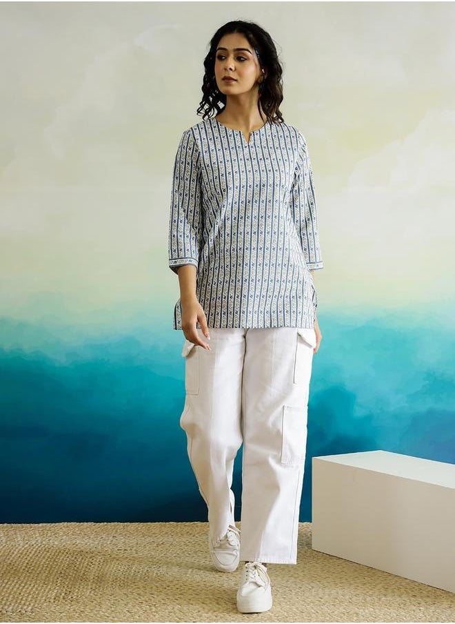 sanskrutihomes - All-Over Print Notch Neck Regular Fit Top by Styli - Image 1
