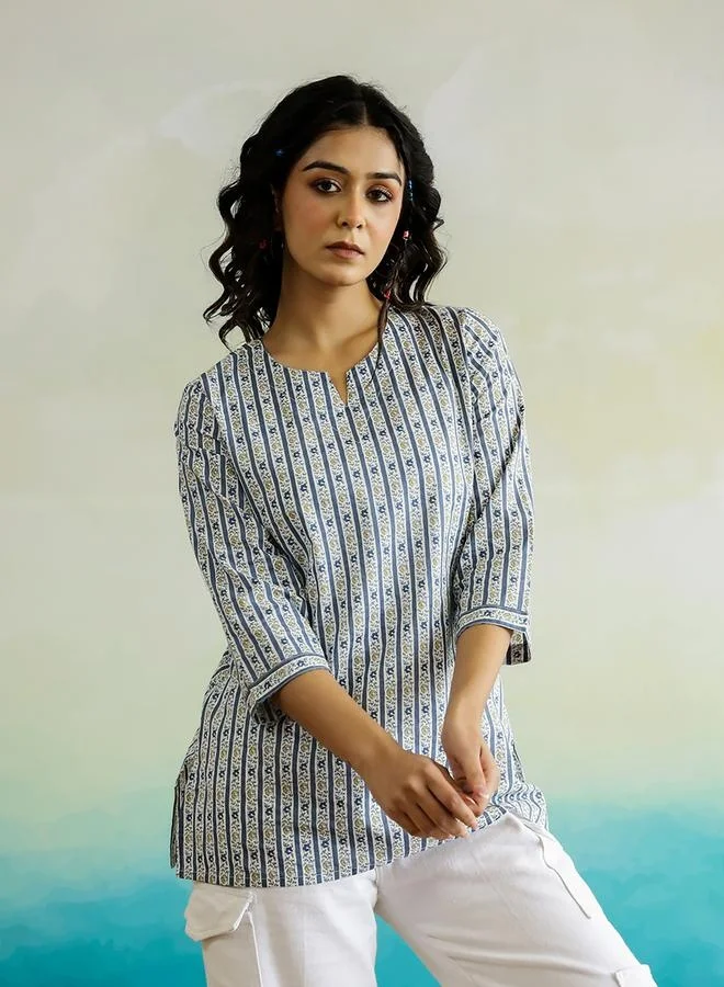sanskrutihomes sanskrutihomes All-Over Print Notch Neck Regular Fit Top