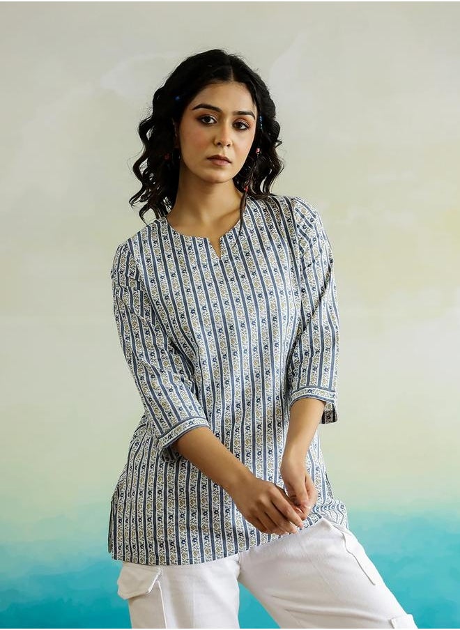 sanskrutihomes - All-Over Print Notch Neck Regular Fit Top by Styli - Image 1