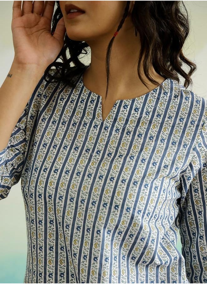 sanskrutihomes - All-Over Print Notch Neck Regular Fit Top by Styli - Image 1