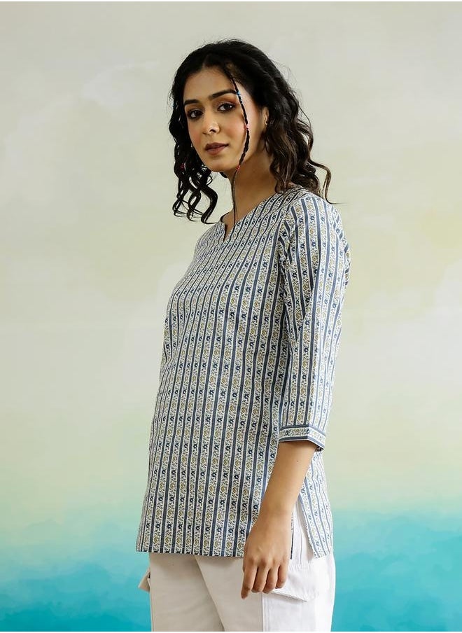 sanskrutihomes - All-Over Print Notch Neck Regular Fit Top by Styli - Image 1