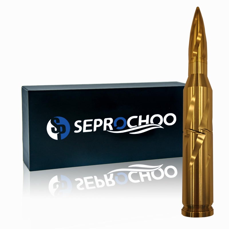 Seprochoo Car Truck Bullet Antenna 50 Cal Bullet Antenna Truck Accessories Universal Replacement for GMC Sierra 1500 Chevy Dodge Ram Silverado 1500 2500 3500 Ford F150 F250 F350 Spiral Pattern (Gold, 5.5inch) - Image 1