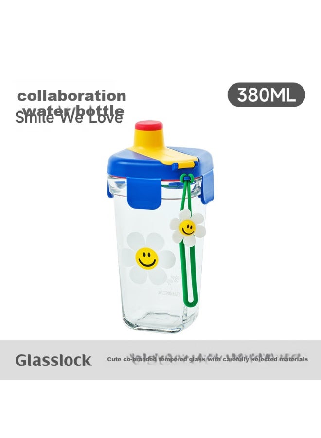 Glasslock & Wigglewiggle Co-Branded Cartoon Printed Glass Water Cup Household Portable New Cup Flower 380Ml - Image 1