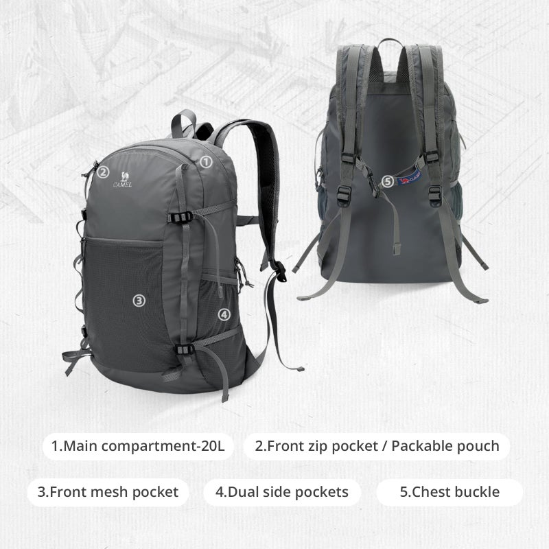 CAMEL CROWN Foldable Hiking Backpack Lightweight Travel Backpack Waterproof Small packable backpack Men's and Women's 20L - Image 4