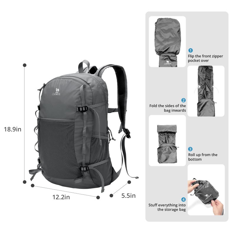 CAMEL CROWN Foldable Hiking Backpack Lightweight Travel Backpack Waterproof Small packable backpack Men's and Women's 20L - Image 3