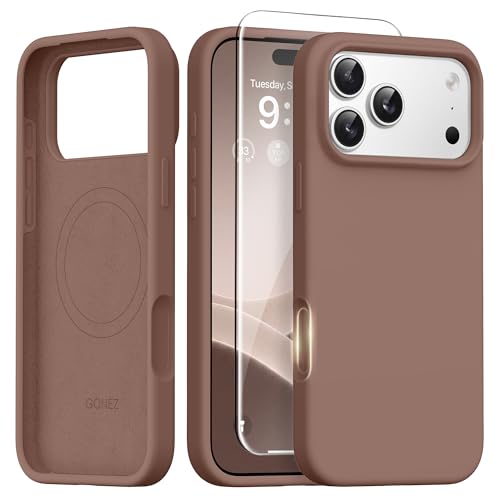 GONEZ Magnetic for iPhone 17 Pro Case, [Compatible with MagSafe] Anti-Scratch Microfiber Lining & Screen Protector, Silicone Camera Control, Shockproof Slim Phone Cover 6.3 inch, Brown - Image 1
