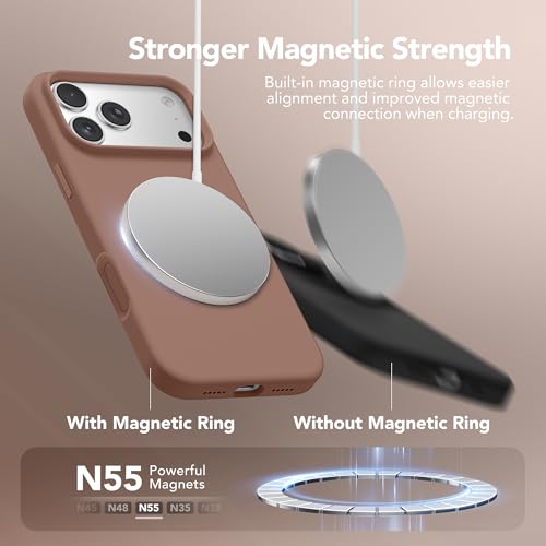 GONEZ Magnetic for iPhone 17 Pro Case, [Compatible with MagSafe] Anti-Scratch Microfiber Lining & Screen Protector, Silicone Camera Control, Shockproof Slim Phone Cover 6.3 inch, Brown - Image 2