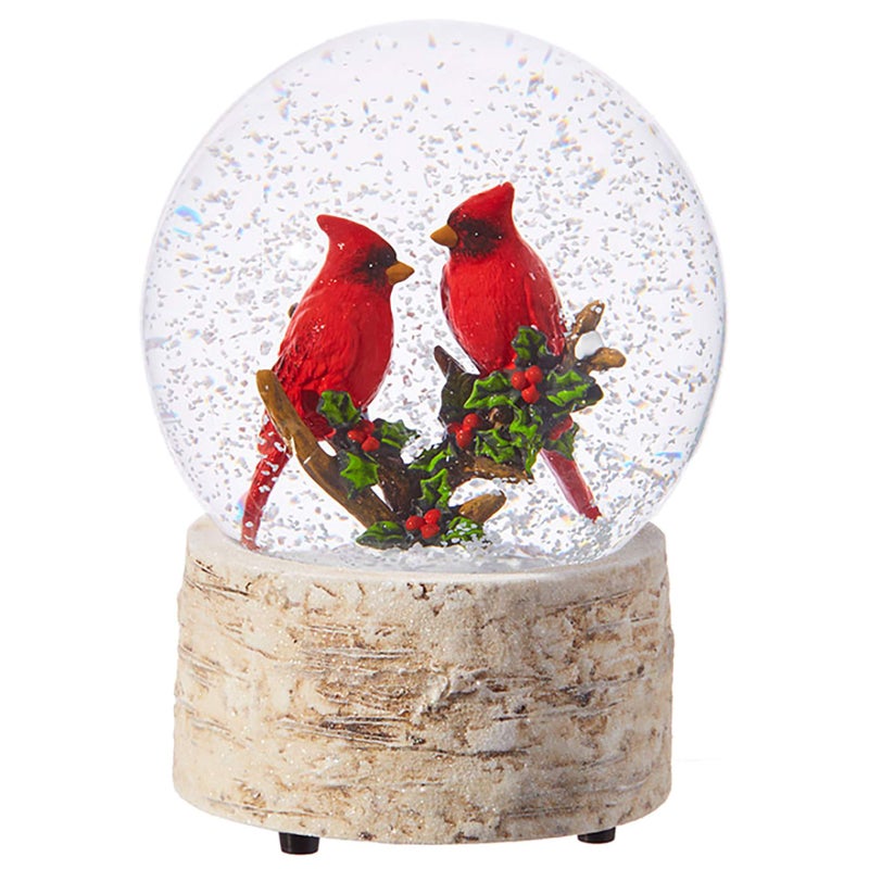 Raz Imports 55 Cardinals and Christmas Holly Snow Water Globe