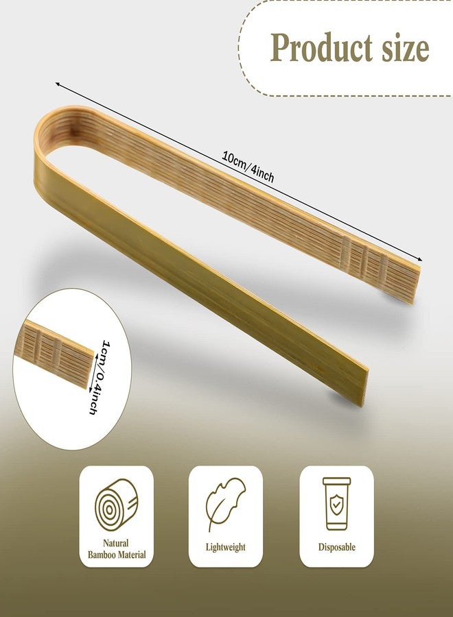 Sieral 150 Pieces Mini Bamboo Disposable Tongs 4 Inch Bamboo Toast Tong Wooden Cooking Utensils Natural Green for Catering Buffet Home Use Tea Supplies - Image 2
