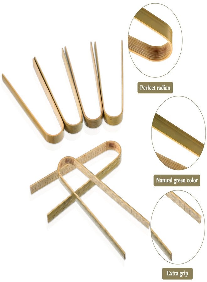 Sieral 150 Pieces Mini Bamboo Disposable Tongs 4 Inch Bamboo Toast Tong Wooden Cooking Utensils Natural Green for Catering Buffet Home Use Tea Supplies - Image 3