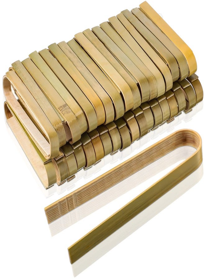 Sieral 150 Pieces Mini Bamboo Disposable Tongs 4 Inch Bamboo Toast Tong Wooden Cooking Utensils Natural Green for Catering Buffet Home Use Tea Supplies - Image 1