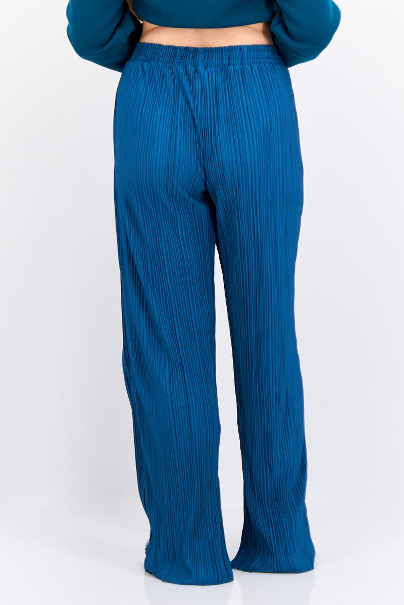 The Giving Movement Women Regular Fit Textured Wide Leg Pants, Teal Green - Image 3