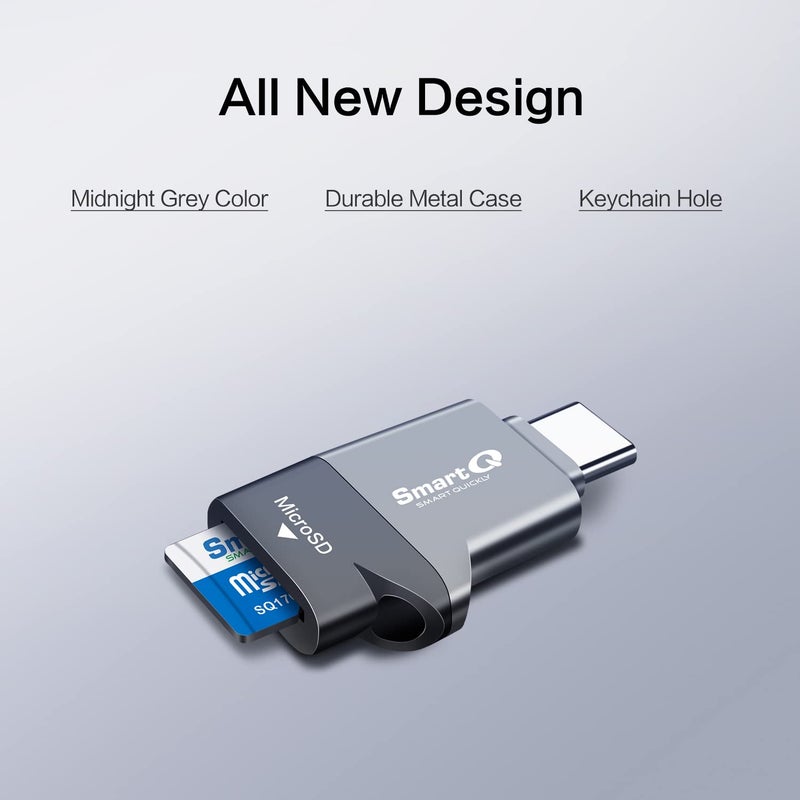 SmartQ قارئ بطاقة C356 Type-C MicroSD مع تقنية USB 3.0 فائق السرعة، يدعم MicroSDXC و MicroSDHC و MicroSD لنظام ويندوز و Mac OS X و أندرويد (رمادي منتصف الليل) - Image 4
