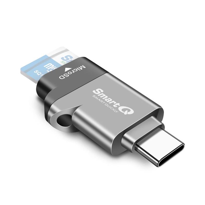 SmartQ قارئ بطاقة C356 Type-C MicroSD مع تقنية USB 3.0 فائق السرعة، يدعم MicroSDXC و MicroSDHC و MicroSD لنظام ويندوز و Mac OS X و أندرويد (رمادي منتصف الليل) - Image 1