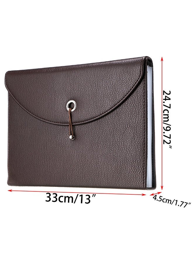 Leather Expanding File Folders-13 Pockets A4 Letter Size Paper File Folder Accordion Business Document Organizer with Fasteners and Tabs (Brown) - Image 5