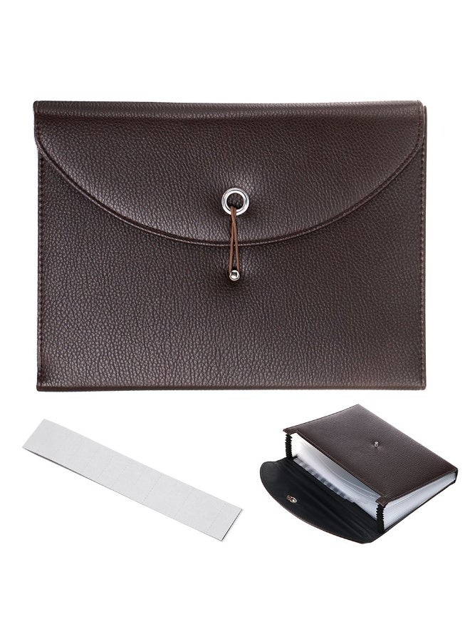 Leather Expanding File Folders-13 Pockets A4 Letter Size Paper File Folder Accordion Business Document Organizer with Fasteners and Tabs (Brown) - Image 1