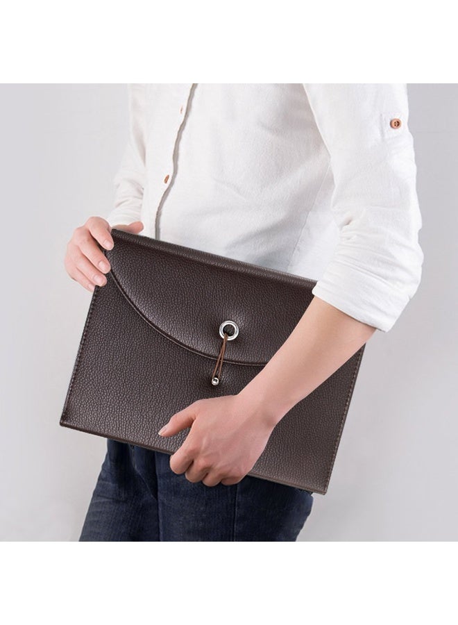 Leather Expanding File Folders-13 Pockets A4 Letter Size Paper File Folder Accordion Business Document Organizer with Fasteners and Tabs (Brown) - Image 3
