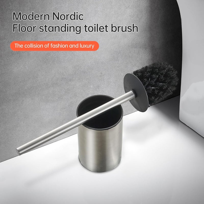 BRIMIX Toilet Brush with Holder Set Stainless Steel 304 Toilet Cleaning Brush for Bathroom Round Floor Standing Toilet Bowl Brush (Brushed Nickel) - Image 2
