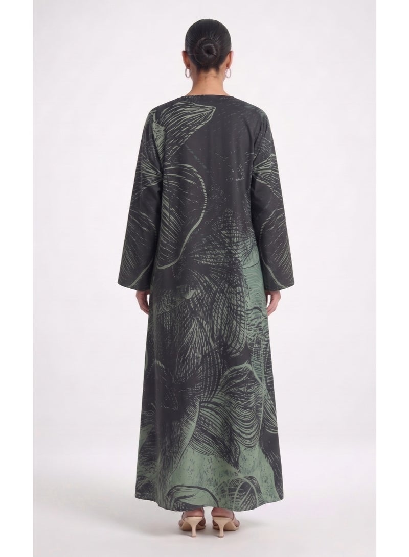 Next Abaya Black Printed Silk Abaya - Image 2