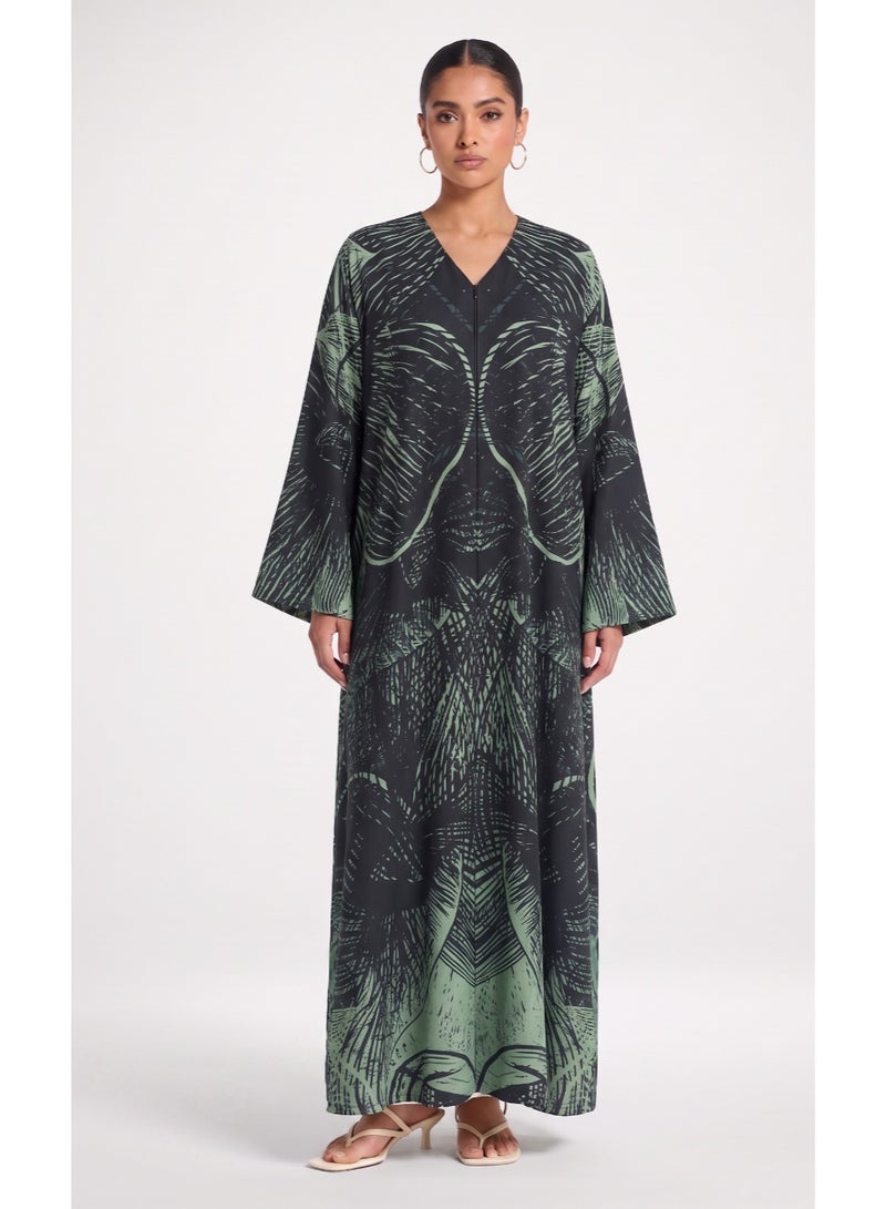 Next Abaya Black Printed Silk Abaya - Image 1
