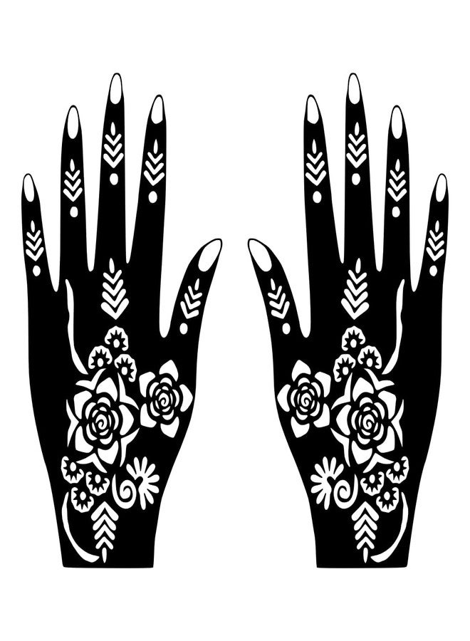 VANVATI Modern Touch Henna Art Mehndi Stencil Sticker Left & Right Hand Design Set Easy to Apply - Image 1