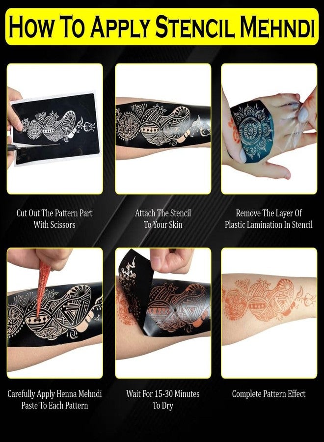 VANVATI Modern Touch Henna Art Mehndi Stencil Sticker Left & Right Hand Design Set Easy to Apply - Image 5