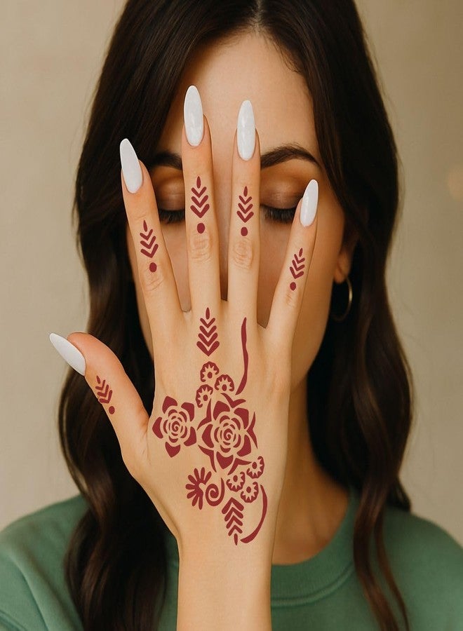 VANVATI Modern Touch Henna Art Mehndi Stencil Sticker Left & Right Hand Design Set Easy to Apply - Image 4