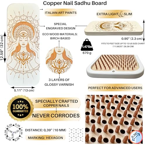 TENGRY Sadhu Board by TENGRY, Specially Crafted Copper Nails, 0,39 In (10 mm), Light, Foot Board, Wooden, Nail Boards for Feet, Acupuncture Massage, Acupressure Mat, Nail Board, Yoga Gift (Lotus Flower White) - Image 2