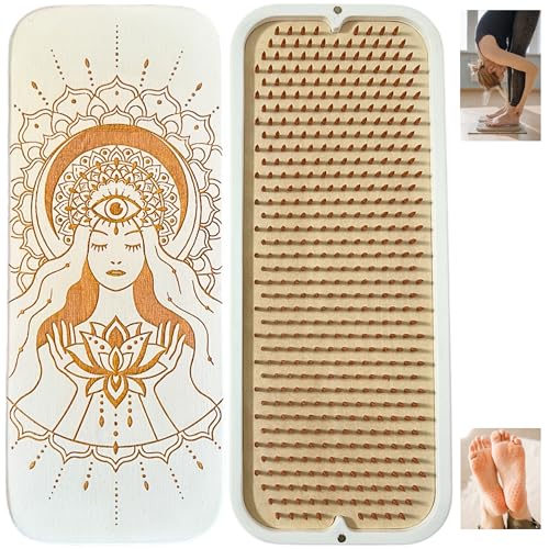 TENGRY Sadhu Board by TENGRY, Specially Crafted Copper Nails, 0,39 In (10 mm), Light, Foot Board, Wooden, Nail Boards for Feet, Acupuncture Massage, Acupressure Mat, Nail Board, Yoga Gift (Lotus Flower White) - Image 1