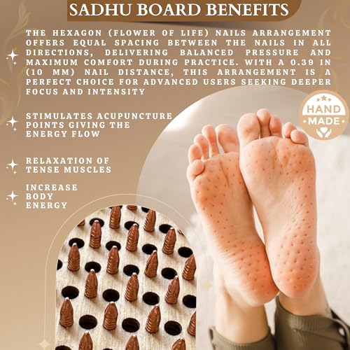 TENGRY Sadhu Board by TENGRY, Specially Crafted Copper Nails, 0,39 In (10 mm), Light, Foot Board, Wooden, Nail Boards for Feet, Acupuncture Massage, Acupressure Mat, Nail Board, Yoga Gift (Lotus Flower White) - Image 3