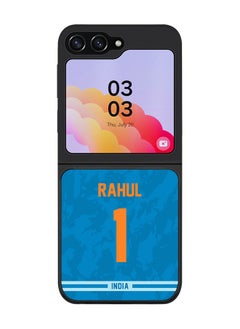 Cover for Samsung Galaxy Z Flip5 Case, Rugged Black Slim Fit Soft Flexible Thin Protective Phone Cases - Player Name - KL Rahul, Jersey Number- 1