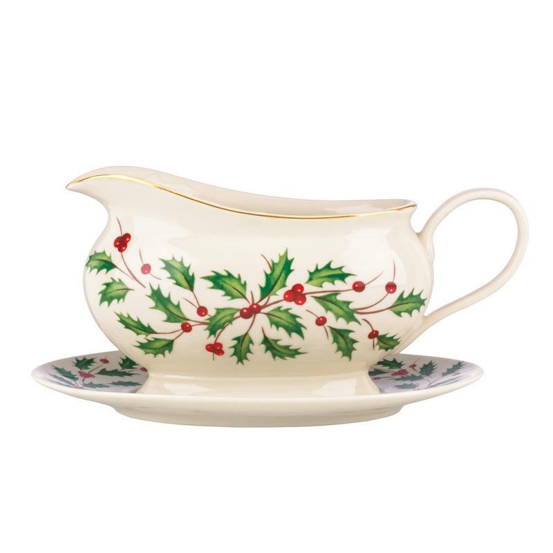 LENOX Lenox 843318 Holiday Gravy Boat and Stand Christmas Hosting 