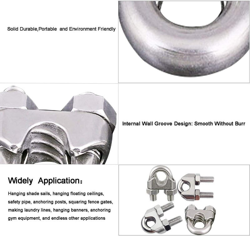 Luckkyme M8 Wire Rope Clamp 304 Stainless Steel 5/16" Wire Rope Cable Clip Clamp (20 Pack) - Image 3