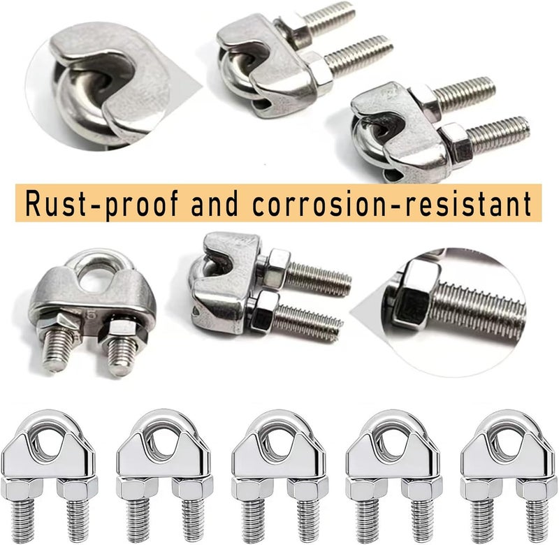 Luckkyme M8 Wire Rope Clamp 304 Stainless Steel 5/16" Wire Rope Cable Clip Clamp (20 Pack) - Image 4