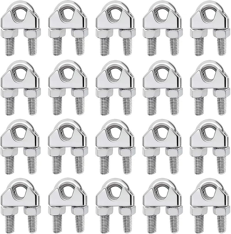 Luckkyme M8 Wire Rope Clamp 304 Stainless Steel 5/16" Wire Rope Cable Clip Clamp (20 Pack) - Image 1