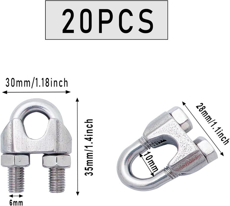 Luckkyme M8 Wire Rope Clamp 304 Stainless Steel 5/16" Wire Rope Cable Clip Clamp (20 Pack) - Image 2