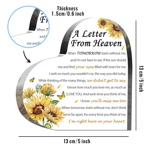 QUPT Sympathy Gifts - A Letter from Heaven- Memorial Gift for Loss of Mother Father Husband Son, Acrylic Heart Keepsake,Remembrance Sympathy Gifts （Sunflower） - Image 2