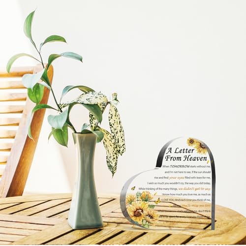 QUPT Sympathy Gifts - A Letter from Heaven- Memorial Gift for Loss of Mother Father Husband Son, Acrylic Heart Keepsake,Remembrance Sympathy Gifts （Sunflower） - Image 5