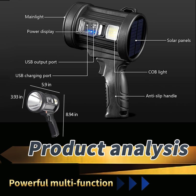 MAPPLE CREATION Rechargeable Spotlight Flashlights High Lumens 90000 Lumens Led Spotlight with 3 Main Modes and 4 Colors Filter Spot Light Outdoor Handheld Included USB Cable for Fishing Camping Hunting Spotlight - Image 3