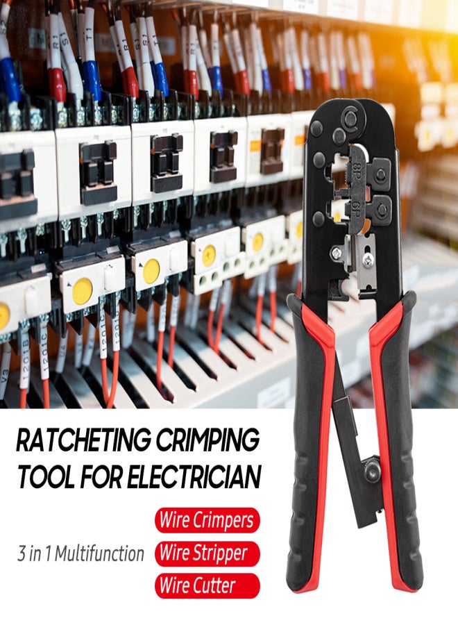 Ratcheting Crimping Tool 3 in 1 Multifunction Wire Crimpers Stripper Cutter, 8P 6P Network Line Telephone Wire Crimping Cable Stripping Cutting Electrician Hand Tool - Image 5
