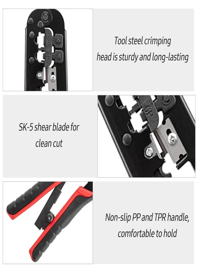 Ratcheting Crimping Tool 3 in 1 Multifunction Wire Crimpers Stripper Cutter, 8P 6P Network Line Telephone Wire Crimping Cable Stripping Cutting Electrician Hand Tool - Image 4