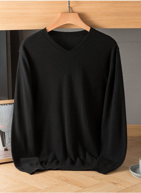Men's Winter Pure Wool Solid Color V-neck Sweater