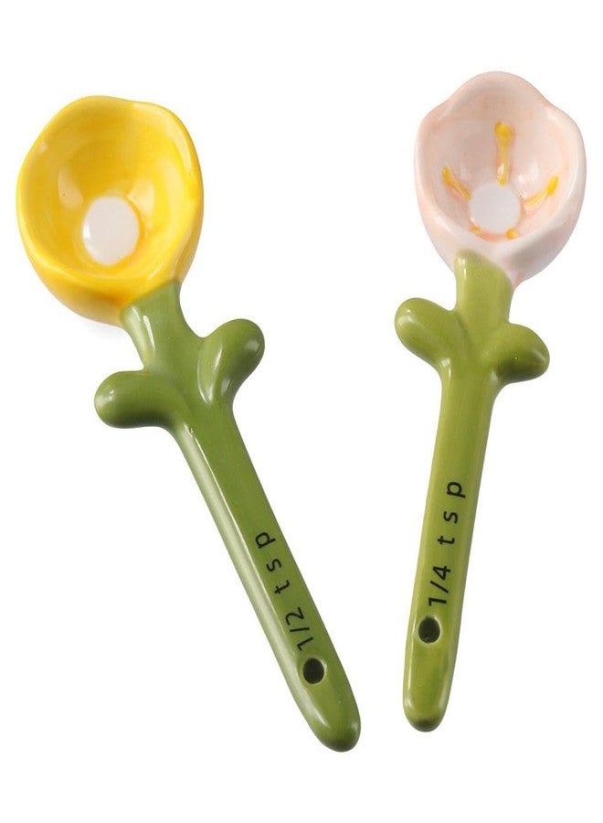 hobbyme Sunflowers Measuring Spoons and Cups Set, Cute Ceramic Measuring Spoons, Baking Sunflowers Measuring Spoon with Holder for Milk Powder Sugar Salt Wet Dry Ingredients - Image 4