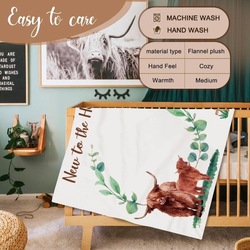 Gicoherero Highland Cows Baby Monthly Milestone Blanket Scotland Photo Prop Month Blanket Growth Chart Gift Ideas for Newborn Boy Girl Nursery Dcor Baby Shower 40 X 50 - Image 4