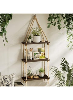 Home Gallery Floating Wall Swing Rope Storage Shelves Brown 3 Shelves 40x20x100 cm  - Image 1