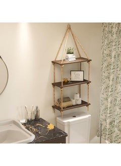 Home Gallery Floating Wall Swing Rope Storage Shelves Brown 3 Shelves 40x20x100 cm  - Image 4