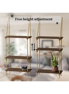 Home Gallery Floating Wall Swing Rope Storage Shelves Brown 3 Shelves 40x20x100 cm  - Image 3