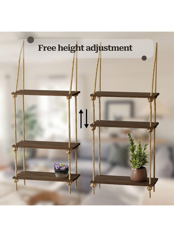 Home Gallery Floating Wall Swing Rope Storage Shelves Brown 3 Shelves 40x20x100 cm - Image 3